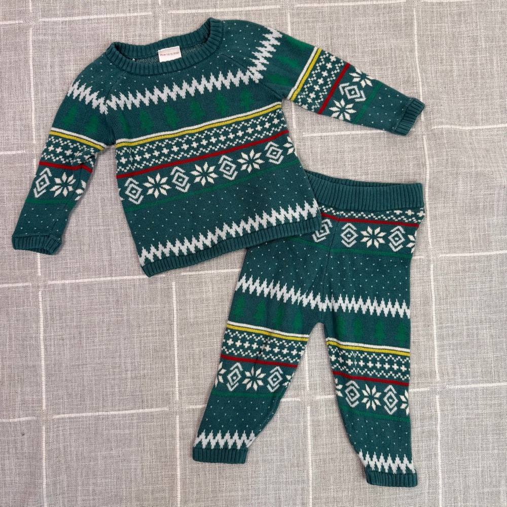 Hanna Andersson Holiday Sweater & Leggings Set 12-18‎ Months Fair Isle Cotton
